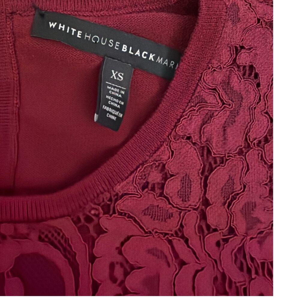 White House Black Market Bell Sleeve Ruffle Feminine Lace Burgundy Blouse XS - Picture 4 of 5